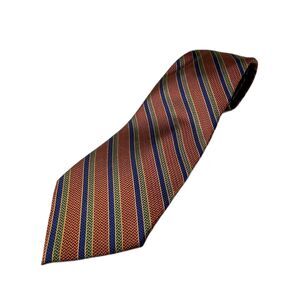 Vintage Tango Men's Medium Brown Navy Olive Diagonal Pinstripe 100% Silk Tie